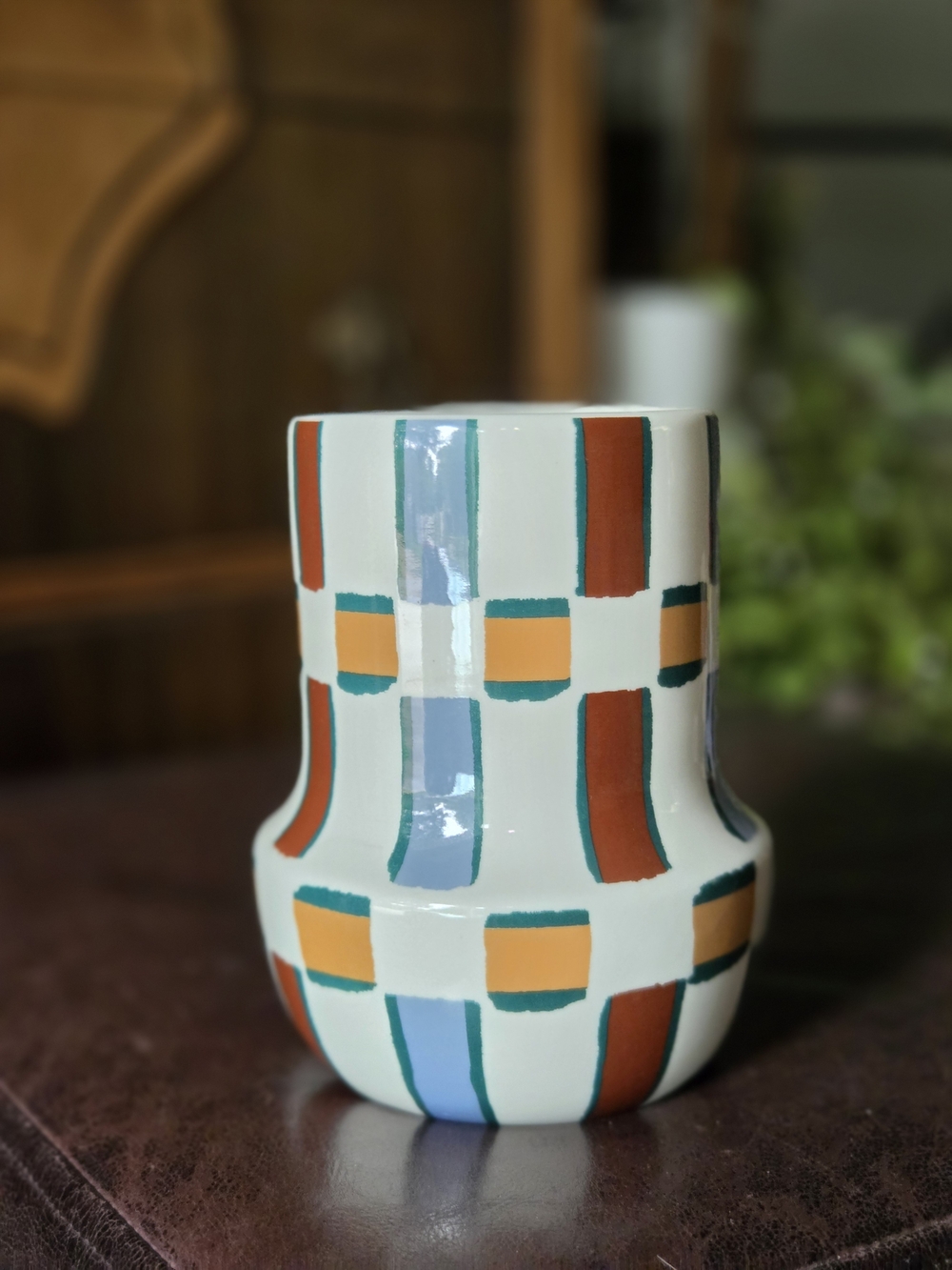 Threshold Multicolor Geometric Ceramic Vase in White, Blue, Orange, Green, Brown